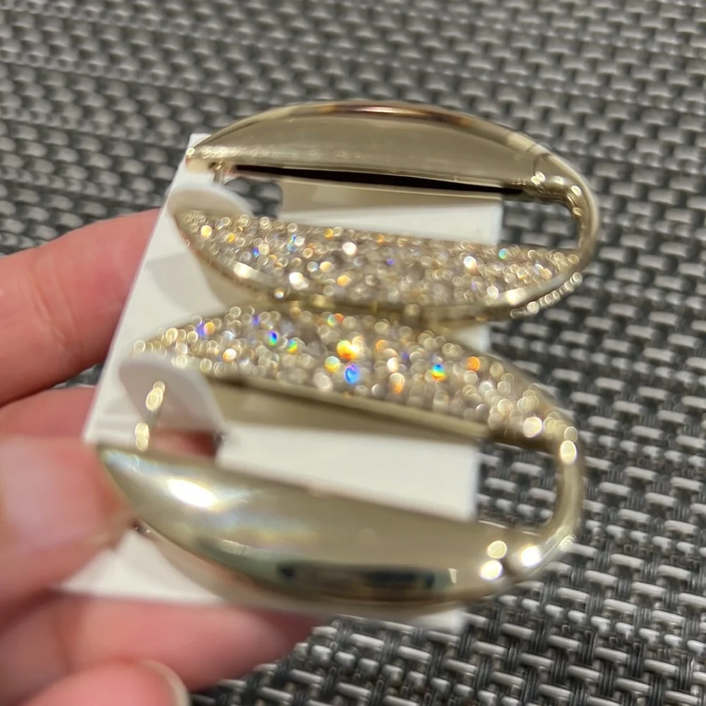High End Women’s Gold Mega U Links Rhinestone Oval Sparkle Buckle Earrings